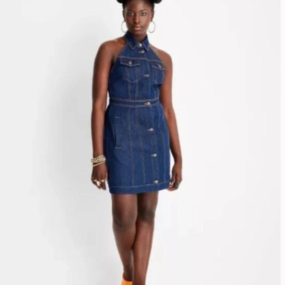 Future Collective Dark Denim Halter Dress